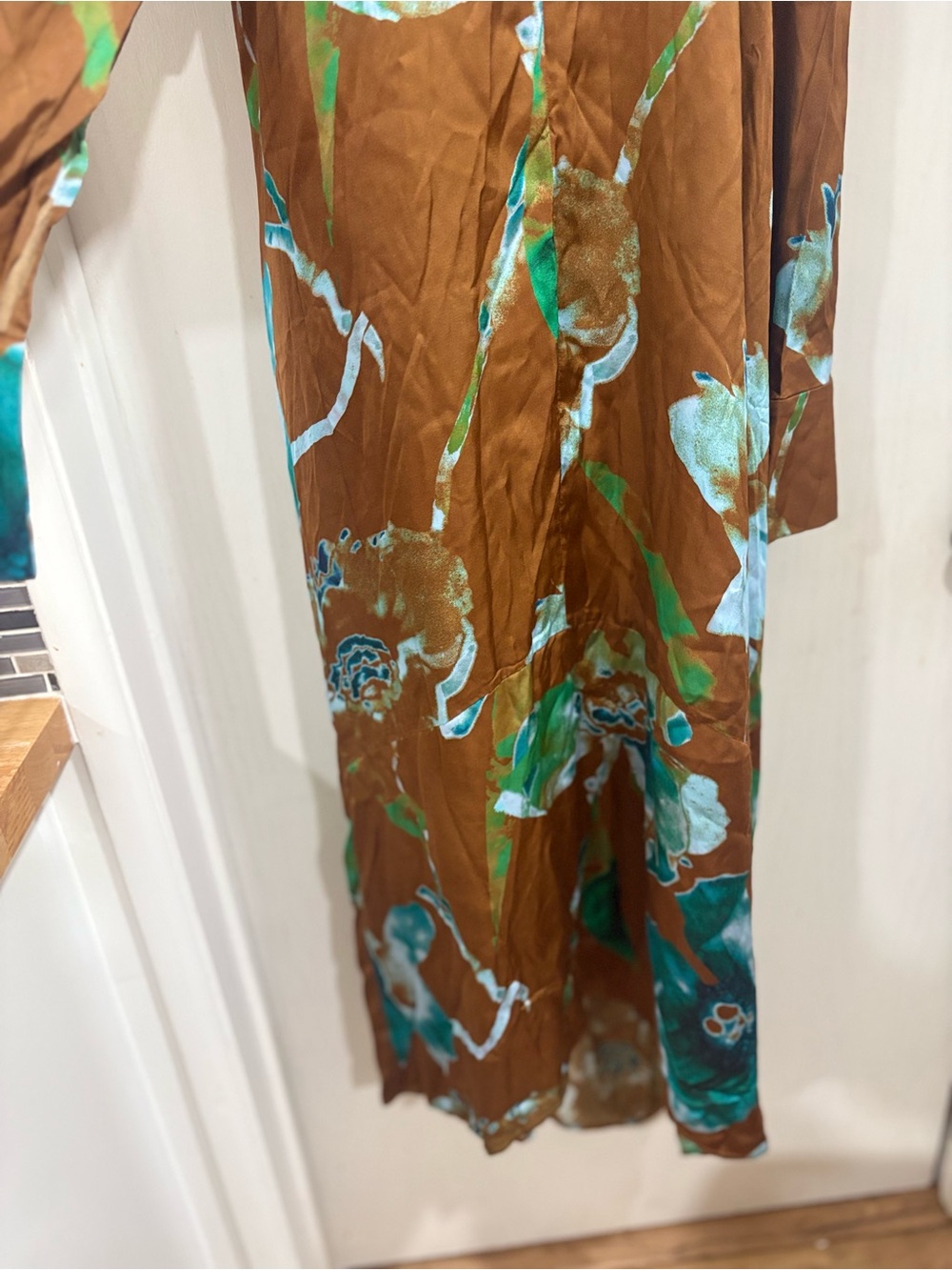 Cos Brown & Teal Floral High-Neck Long Sleeve Dress - Picture 4 of 8